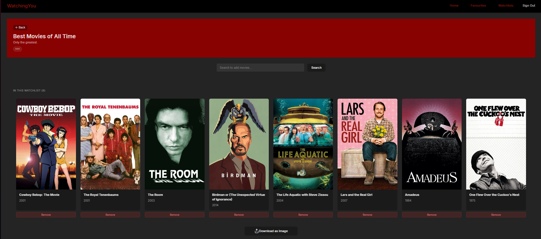Screenshot of the Watchlist App